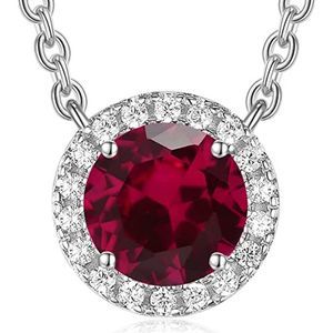 Gloffery 925 Sterling Silver Birthstone Round Solitaire Pendant Necklace
